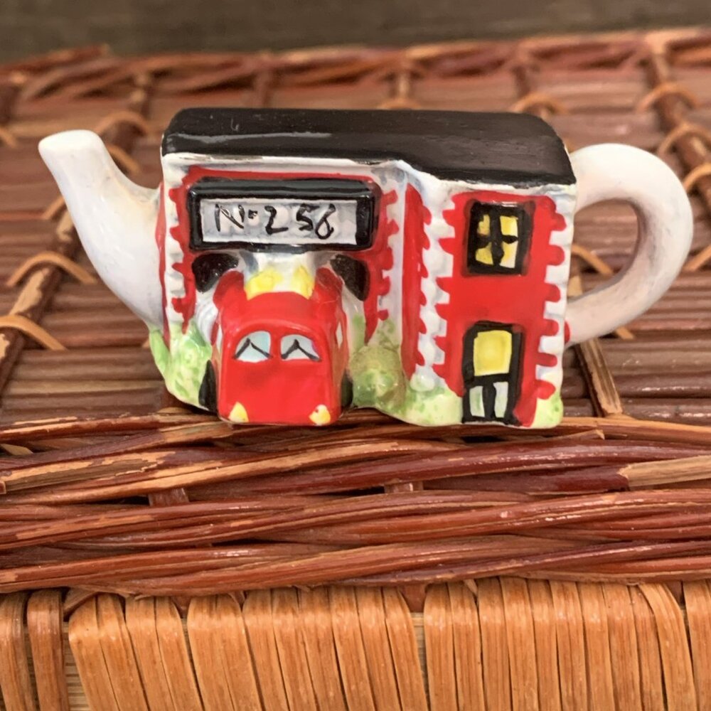 Vintage Red Rose Tea Mini Miniature Tea Pots Fire Station